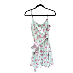 Floral Spaghetti Strap Skater Dress Mint Green Pink Size 7 Mini B. Smart Pockets